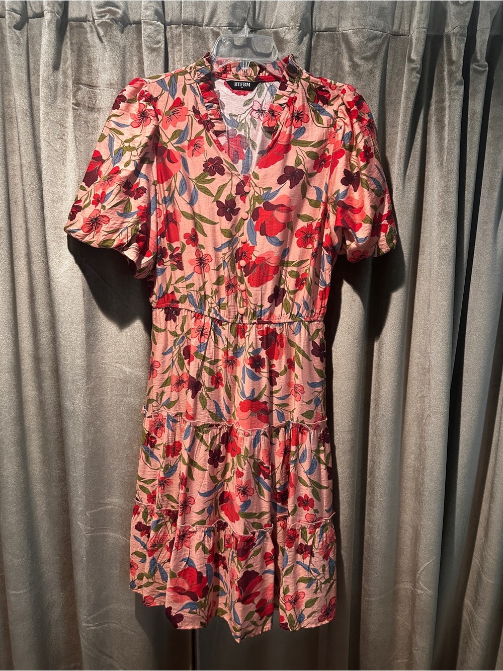 Apt. 9 Pink Floral Tiered V‑Neck Mini Dress